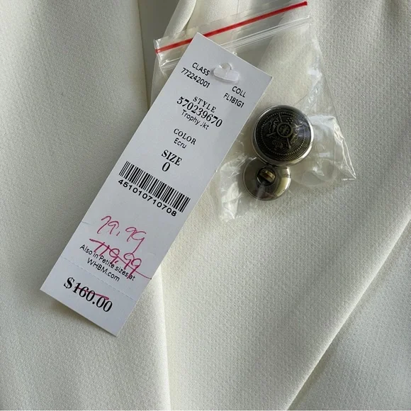White House Black Market Ivory White Double Breasted Blazer Suit Jacket Size 0 - Picture 16 of 17